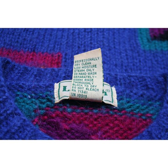 VTG L.L. Bean Mohair Cardigan Sweater Womens M Geometric Toggle Button 80s Retro - Picture 4 of 8